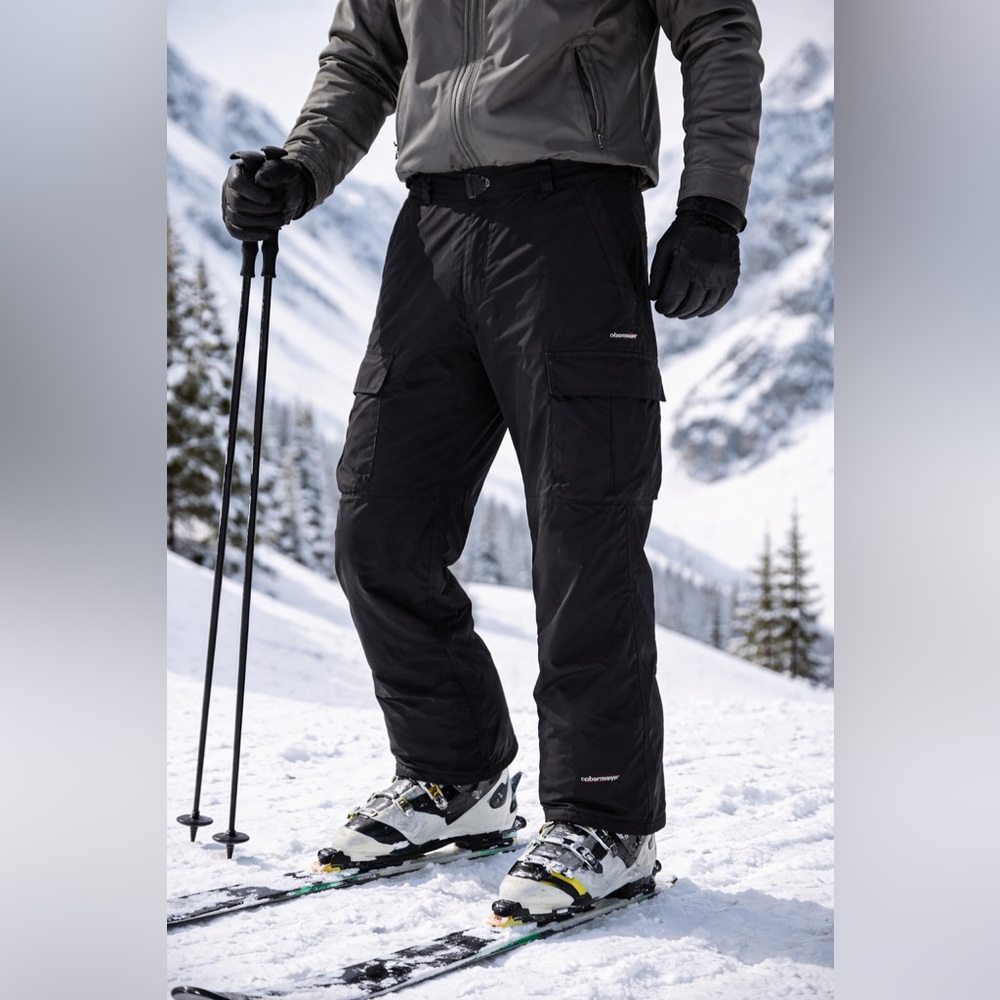 Obermeyer Men’s Cargo II Ski Snow Pants Black Insulated Velcro Waist Size L